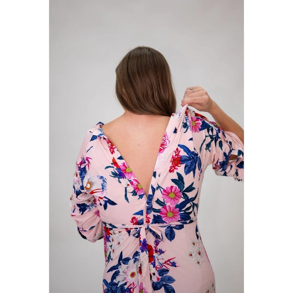 AMELIA LABOR & POSTPARTUM GOWN IN BLUSH FLORAL STANDARD SIZE
